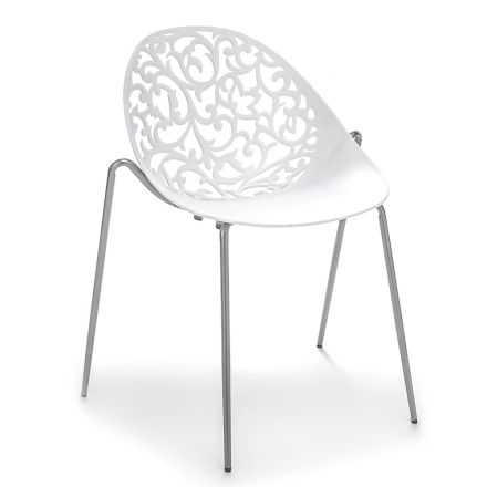 Krzesło kuchenne do układania w stos z matowego białego ABS i metalu 4 sztuki - Rametta Viadurini