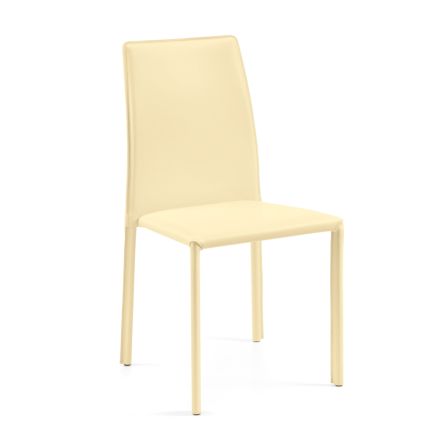 Krzesło kuchenne ze skóry w kolorze kości słoniowej i stali Made in Italy - Cigno Viadurini