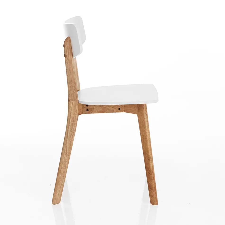 Krzesło kuchenne z litego drewna w kolorze białym i dębowym, 2 sztuki - Tonino Viadurini