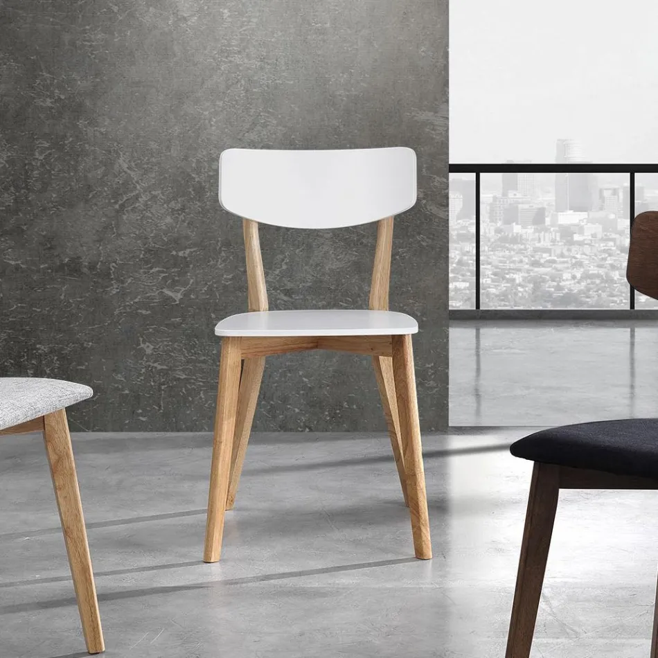 Krzesło kuchenne z litego drewna w kolorze białym i dębowym, 2 sztuki - Tonino Viadurini