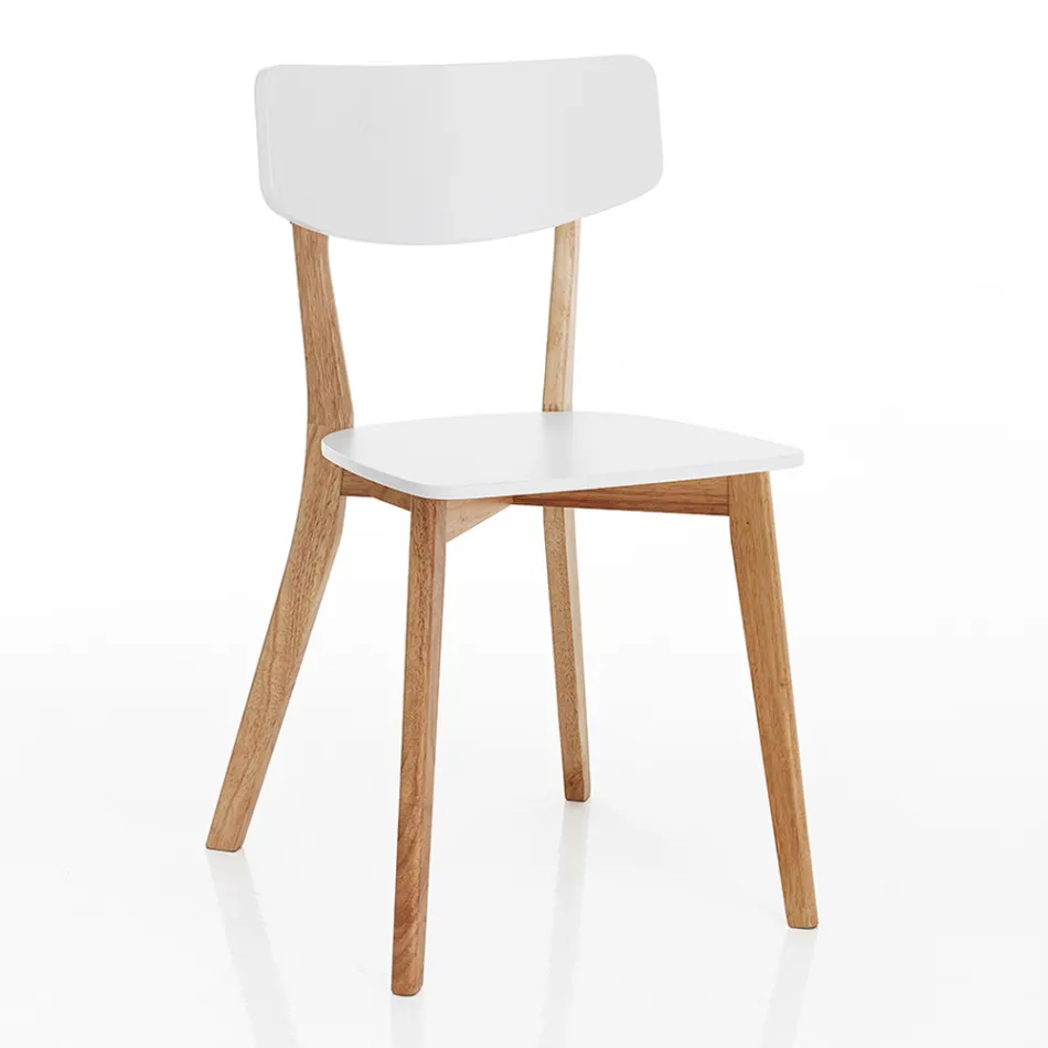 Krzesło kuchenne z litego drewna w kolorze białym i dębowym, 2 sztuki - Tonino Viadurini