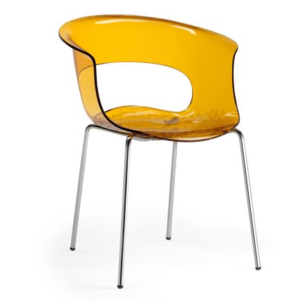 Krzesło kuchenne z poliwęglanu i stali Made in Italy 4 sztuki - brązowe Viadurini