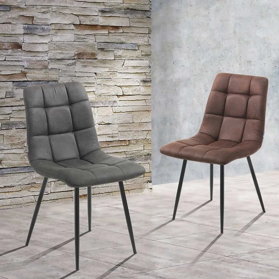 Krzesło kuchenne z tkaniny z czarnymi metalowymi nogami 4 sztuki - jasnoniebieski Viadurini