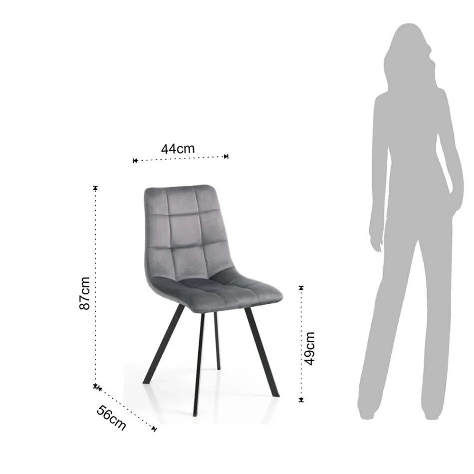 Krzesło kuchenne z tkaniny z czarnymi metalowymi nogami 4 sztuki - jasnoniebieski Viadurini