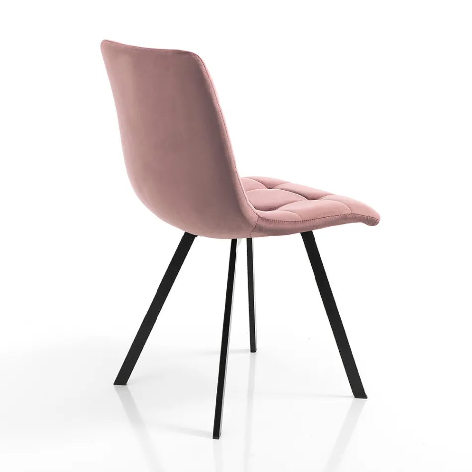 Krzesło kuchenne z tkaniny z czarnymi metalowymi nogami 4 sztuki - jasnoniebieski Viadurini