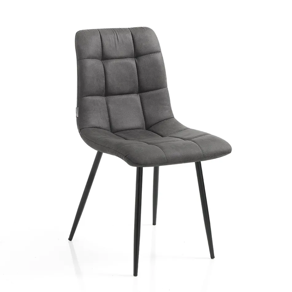 Krzesło kuchenne z tkaniny z czarnymi metalowymi nogami 4 sztuki - jasnoniebieski Viadurini