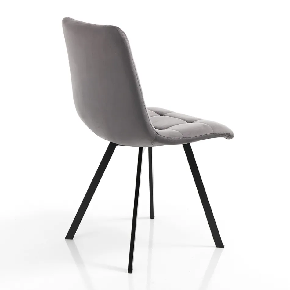 Krzesło kuchenne z tkaniny z czarnymi metalowymi nogami 4 sztuki - jasnoniebieski Viadurini