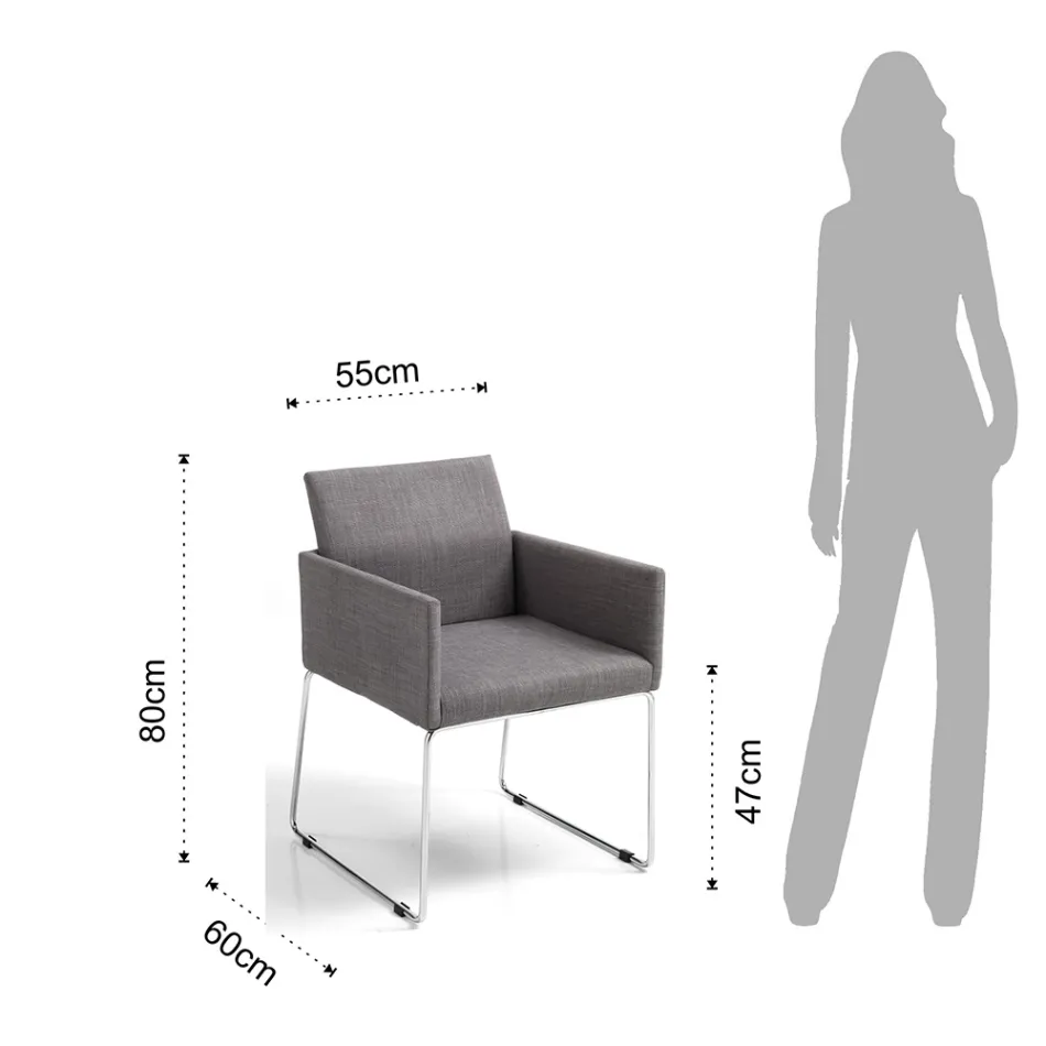 Krzesło kuchenne z szarej tkaniny z metalową podstawą 2 sztuki - migawka Viadurini