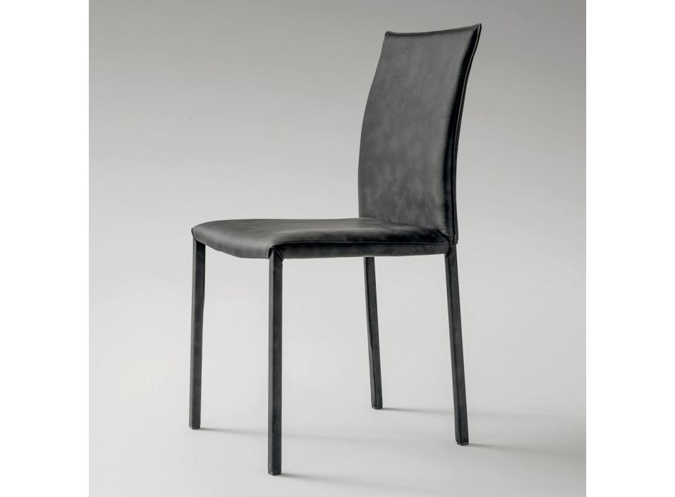 Krzesło kuchenne w całości tapicerowane ekoskórą Made in Italy, 2 sztuki - Maria Viadurini
