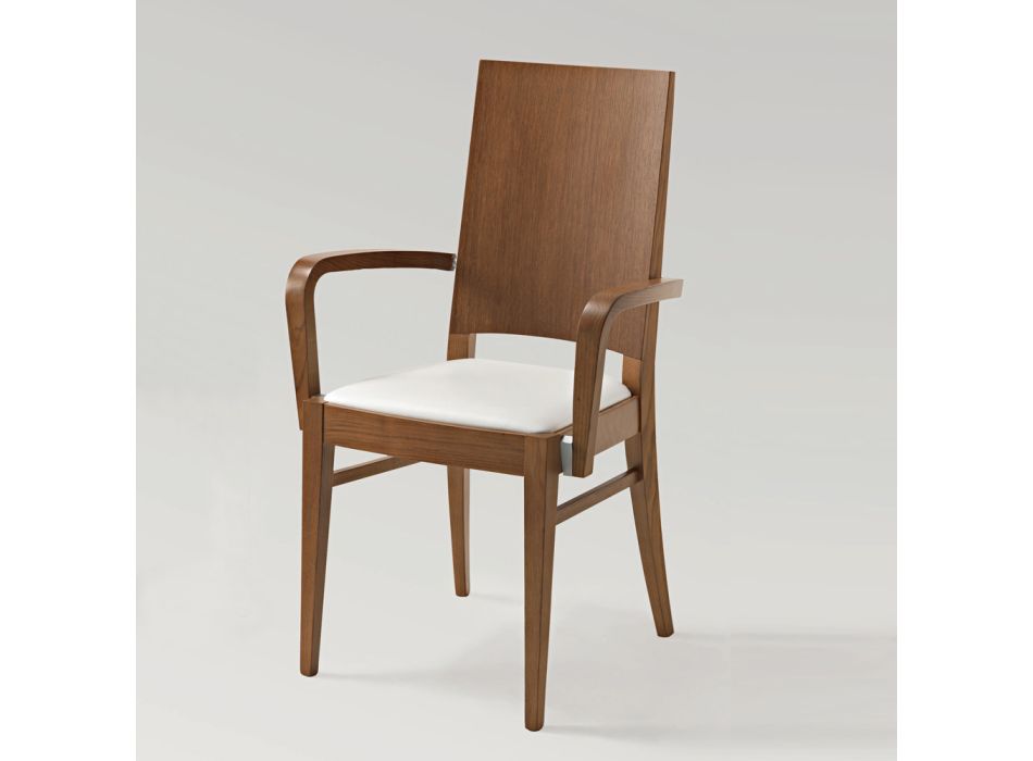 Krzesło kuchenne z drewna bukowego Siedzisko ze sztucznej skóry z podłokietnikami - Florent Viadurini