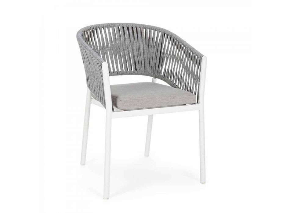 Krzesło ogrodowe z podłokietnikami w kolorze białym i szarym aluminium Homemotion - Rubio Viadurini