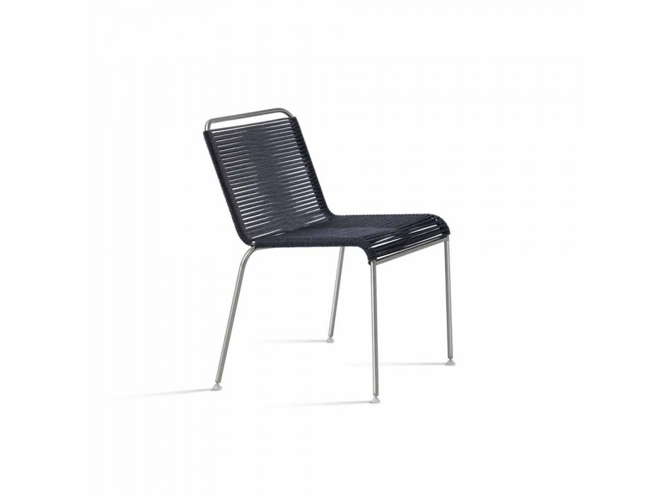 Zaprojektuj krzesło ogrodowe ze stali i czarnego sznurka Made in Italy - Madagascar1 Viadurini