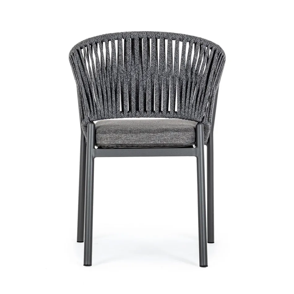 Krzesło ogrodowe z możliwością sztaplowania z siedziskiem z tkaniny, Homemotion 4 sztuki - Aleandro Viadurini