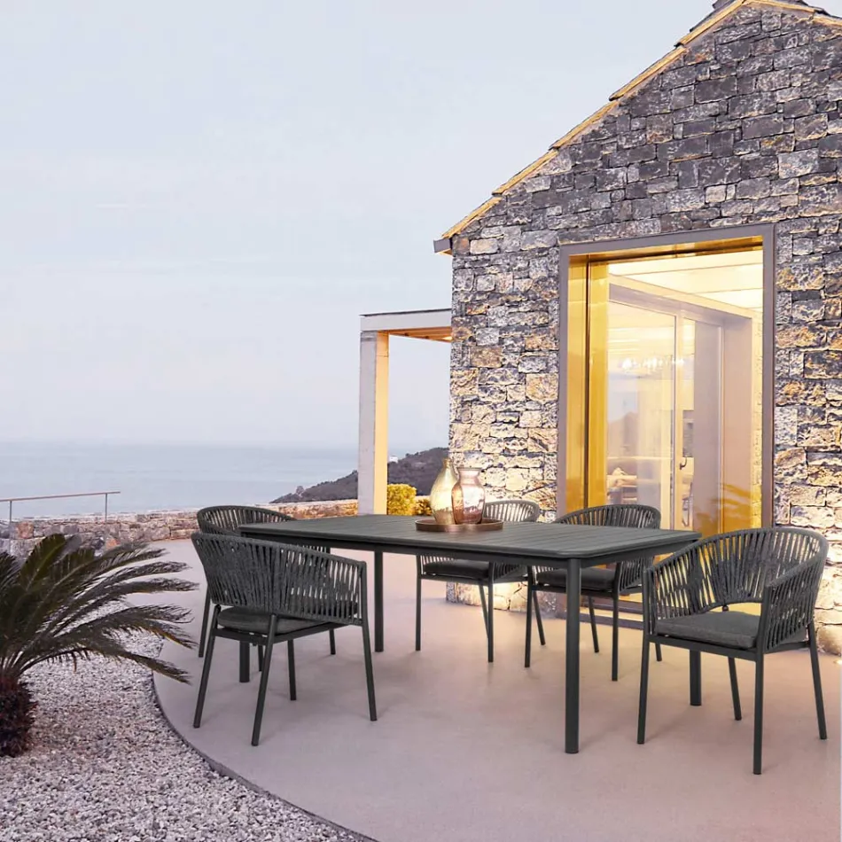 Krzesło ogrodowe z możliwością sztaplowania z siedziskiem z tkaniny, Homemotion 4 sztuki - Aleandro Viadurini