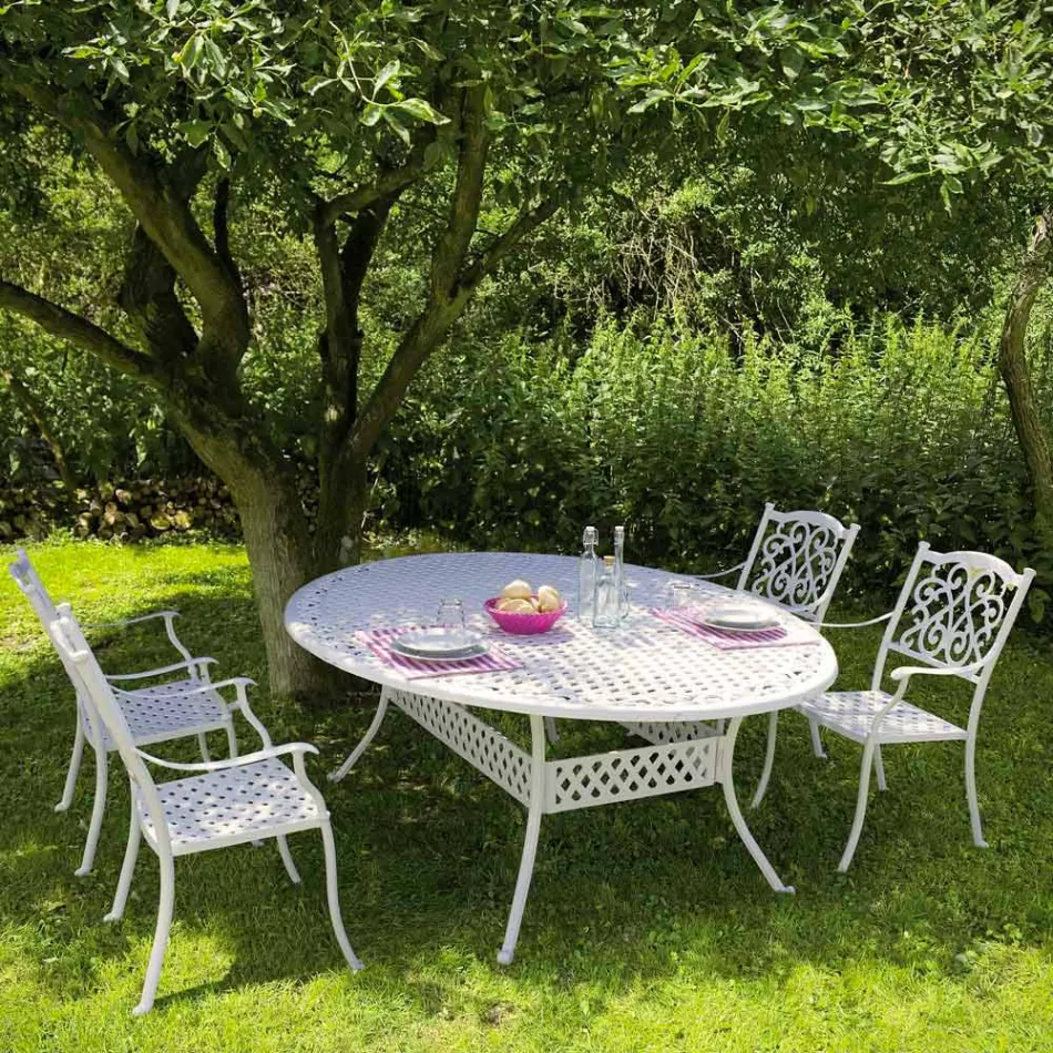 Krzesło ogrodowe do układania w stos z białego lub antracytowego aluminium, 4 sztuki - Ode Viadurini