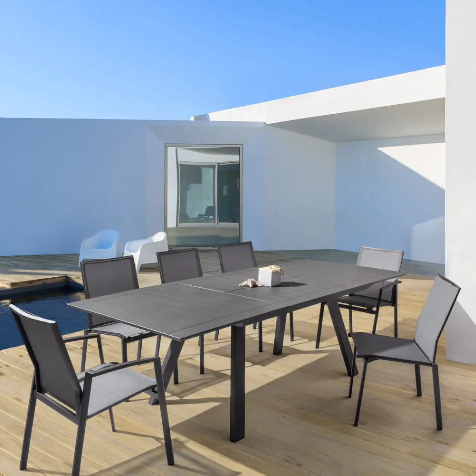 Krzesło ogrodowe z możliwością sztaplowania z aluminium i tkaniny, Homemotion 4 sztuki - Serge Viadurini