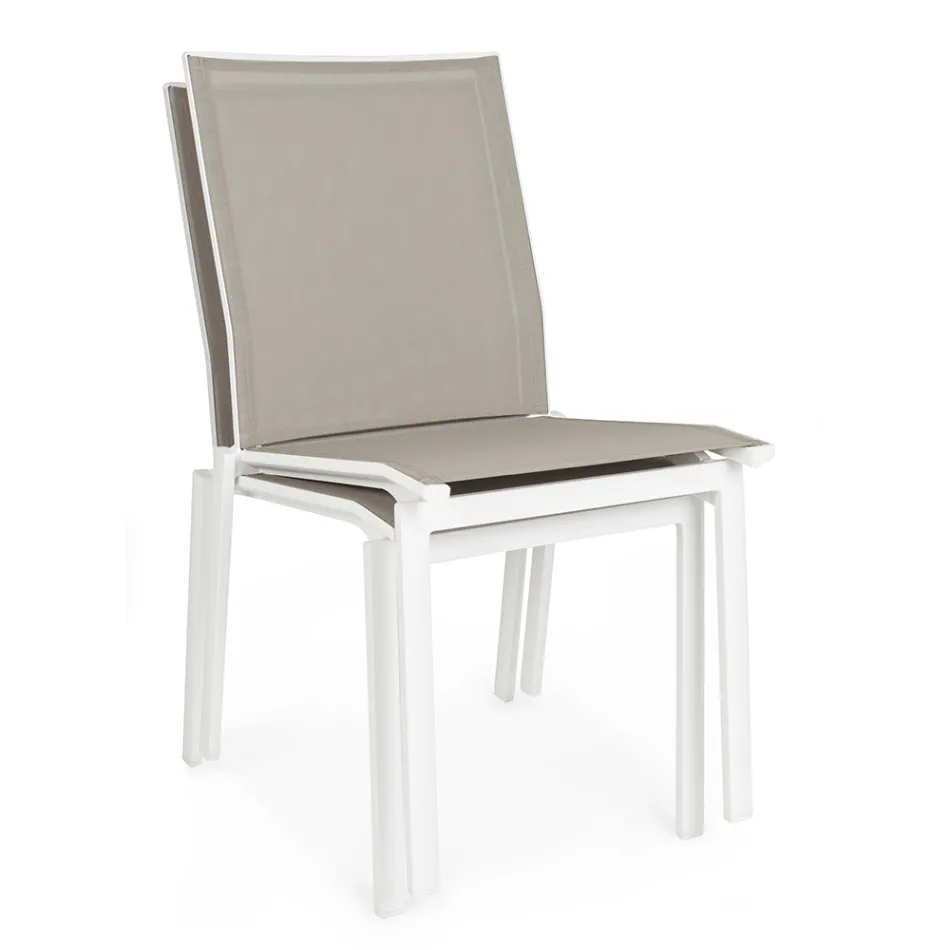 Krzesło ogrodowe z możliwością sztaplowania z aluminium i tkaniny, Homemotion 4 sztuki - Serge Viadurini