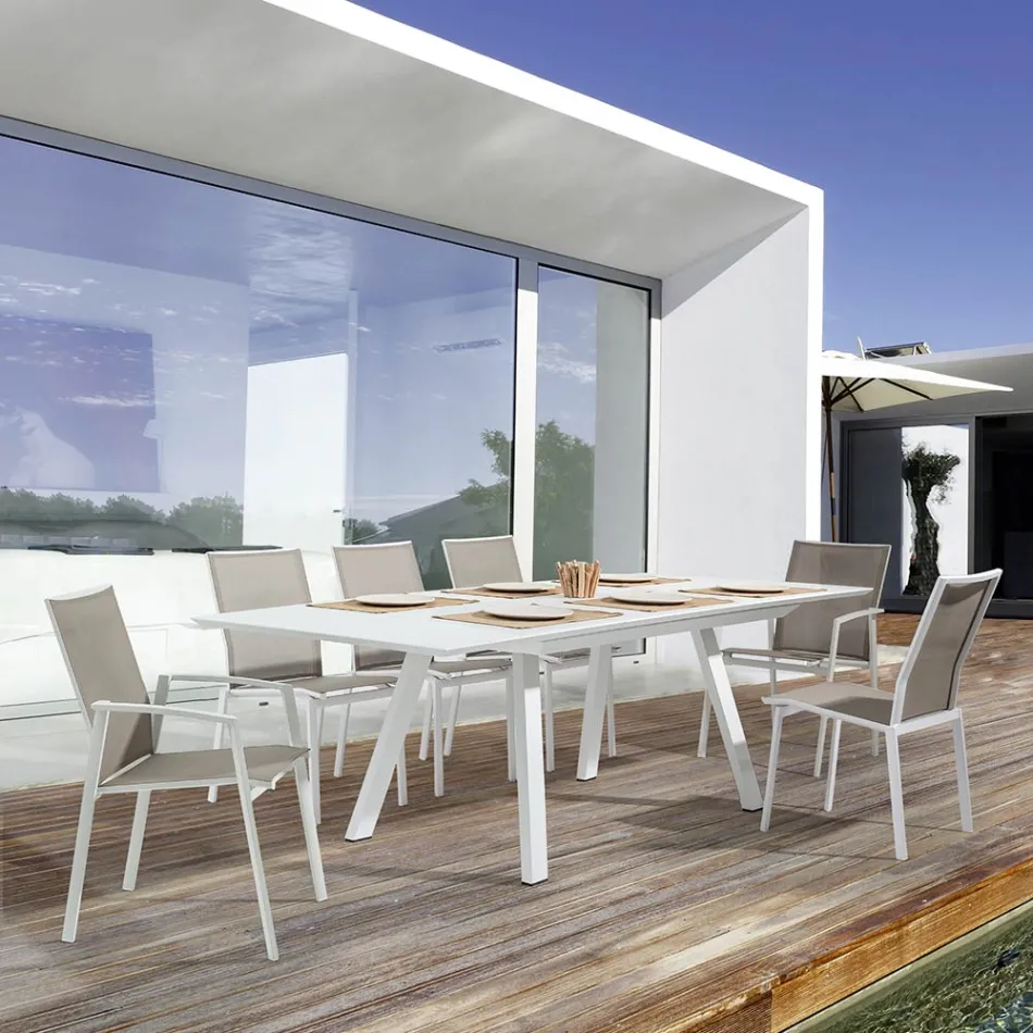 Krzesło ogrodowe z możliwością sztaplowania z aluminium i tkaniny, Homemotion 4 sztuki - Serge Viadurini