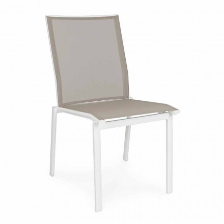 Krzesło ogrodowe do układania w stosy z aluminium i materiału tekstylnego Homemotion, 4 sztuki - Serge Viadurini