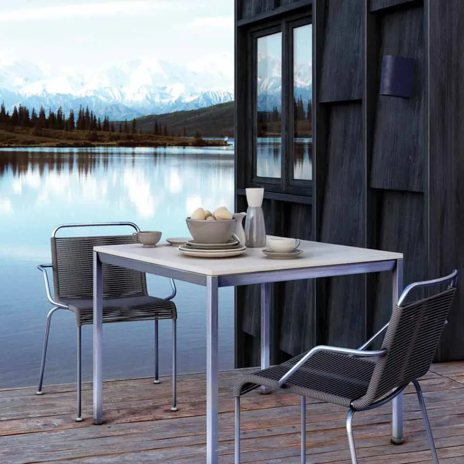 Krzesło ogrodowe ze stali z podłokietnikami i sznurkiem Made in Italy - Madagascar2 Viadurini