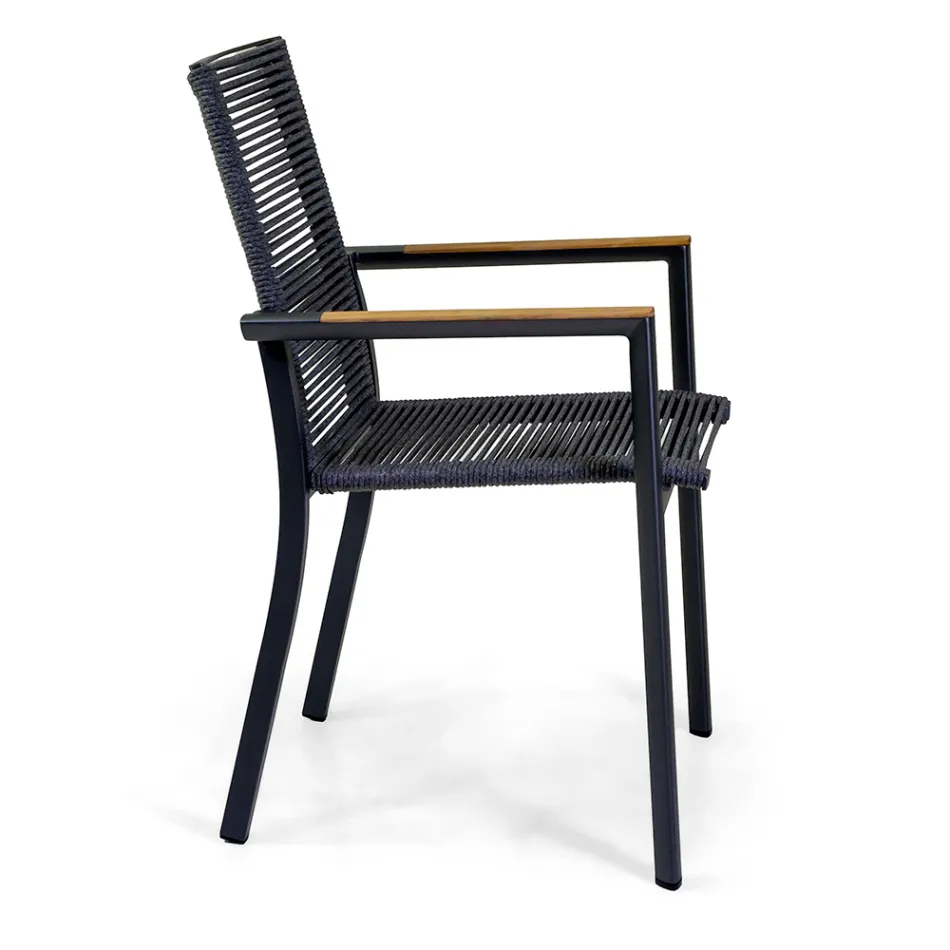 Krzesło zewnętrzne z aluminium, siedzisko i oparcie z liny - szczegóły Viadurini