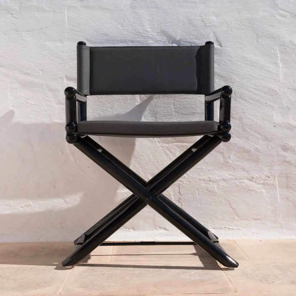 Krzesło ogrodowe z naturalnego drewna lub czarnej tkaniny designerskiej z możliwością ponownego uszczelnienia - Suzana Viadurini