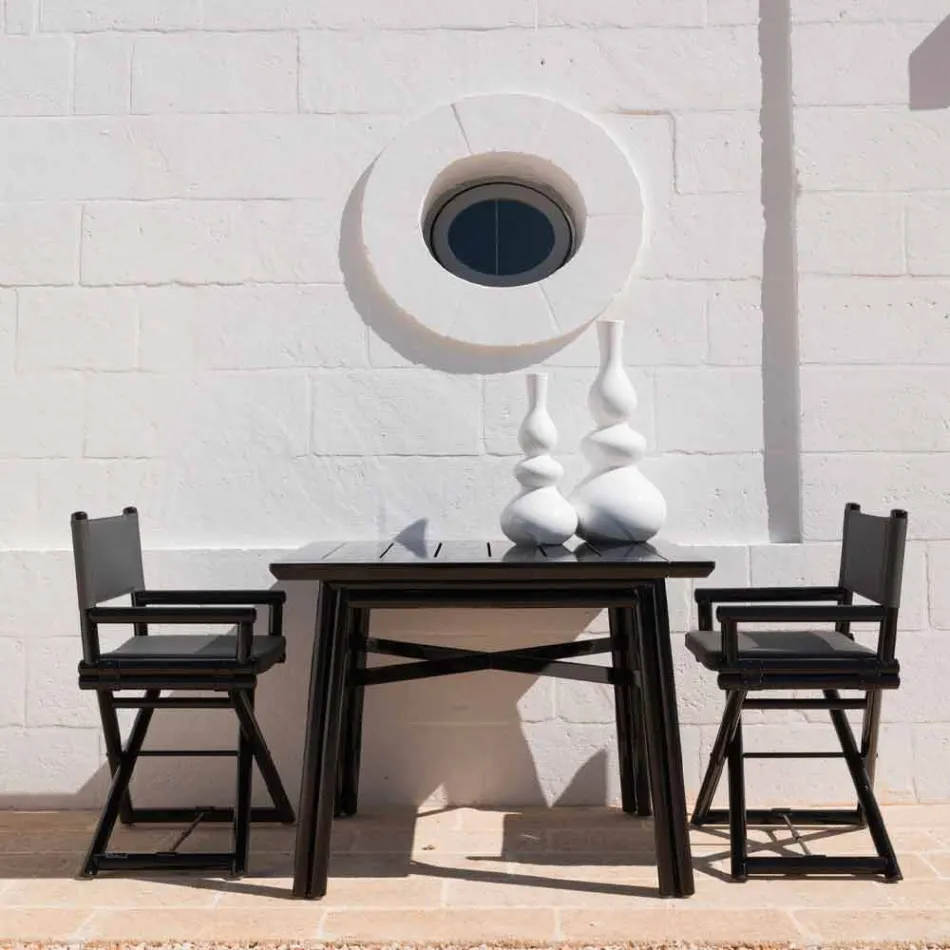 Krzesło ogrodowe z naturalnego drewna lub czarnej tkaniny designerskiej z możliwością ponownego uszczelnienia - Suzana Viadurini