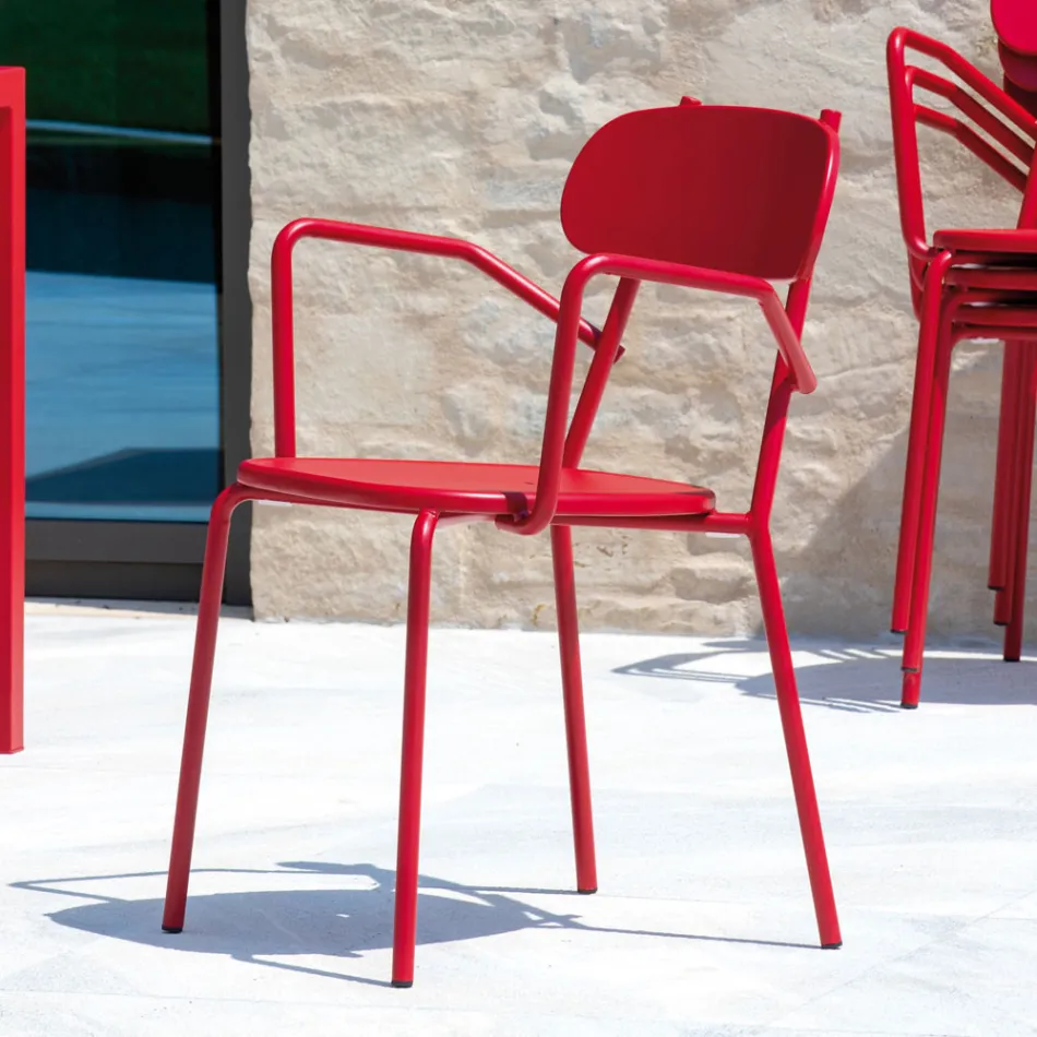 Metalowe krzesło ogrodowe z podłokietnikami Made in Italy 4 sztuki - Pixie Viadurini