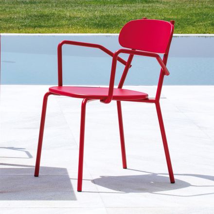 Metalowe krzesło ogrodowe z podłokietnikami Made in Italy 4 sztuki - Pixie Viadurini