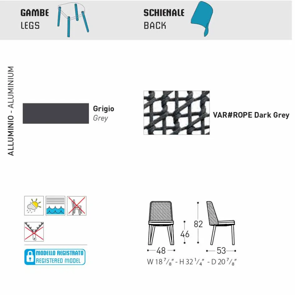 Krzesło zewnętrzne Varaschin Emma z tkaniną i aluminium Viadurini