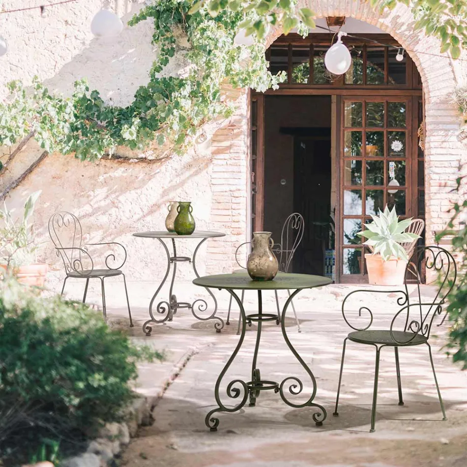 Krzesło ogrodowe z podłokietnikami Shabby Chic ze stali - Enchantment Viadurini