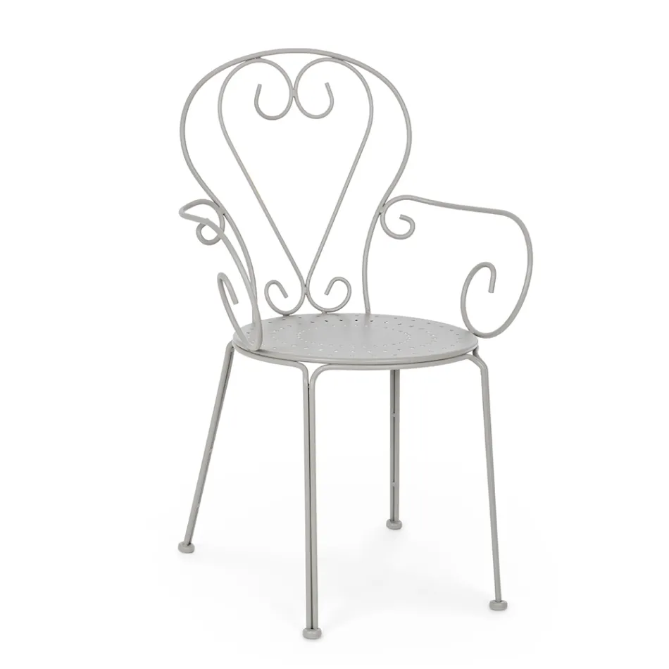 Krzesło ogrodowe z podłokietnikami Shabby Chic ze stali - Enchantment Viadurini