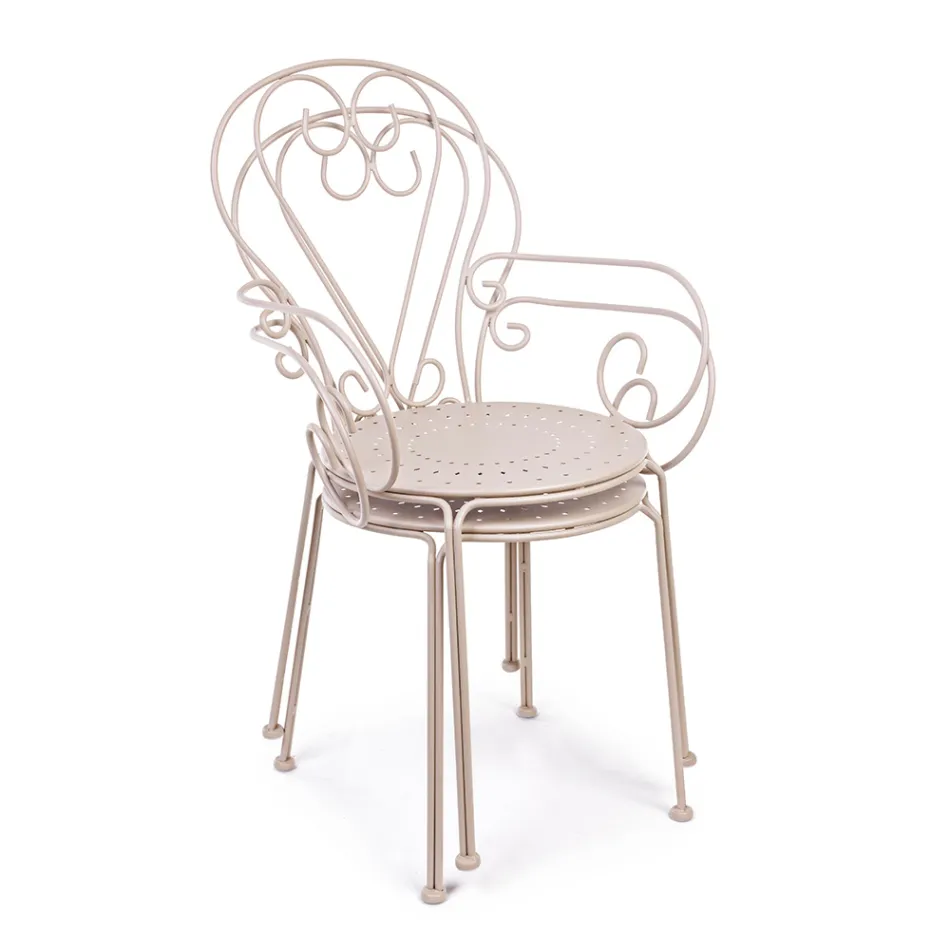 Krzesło ogrodowe z podłokietnikami Shabby Chic ze stali - Enchantment Viadurini