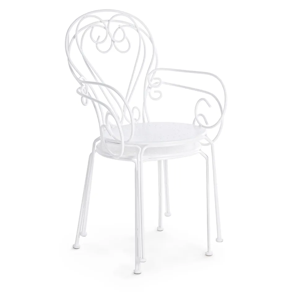 Krzesło ogrodowe z podłokietnikami Shabby Chic ze stali - Enchantment Viadurini
