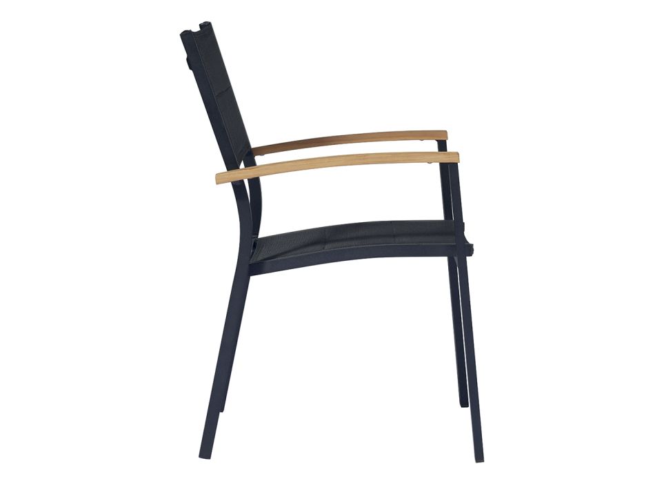 Krzesło ogrodowe do ustawiania w stos z aluminium w kolorze antracytowo-szarym i drewna tekowego - Aidan Viadurini