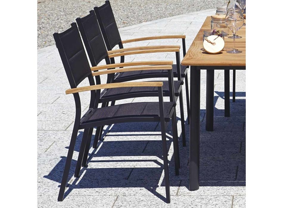 Krzesło ogrodowe z możliwością układania w stos z aluminium w kolorze antracytowo-szarym i drewna tekowego - Aidan Viadurini