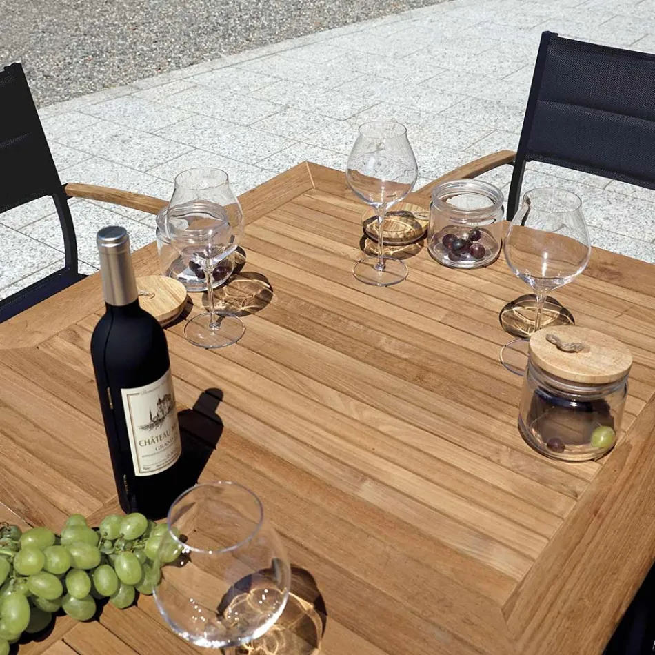 Krzesło ogrodowe do ustawiania w stos z aluminium w kolorze antracytowo-szarym i drewna tekowego - Aidan Viadurini