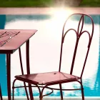 Krzesło ogrodowe z czerwonego żelaza z poduszką Made in Italy, 2 sztuki - Agat Viadurini