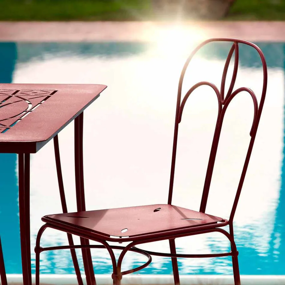 Krzesło ogrodowe z czerwonego żelaza z poduszką Made in Italy, 2 sztuki - Agat Viadurini