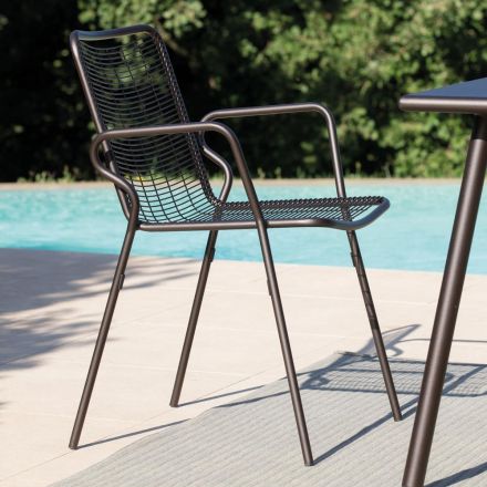 Metalowe krzesło ogrodowe z podłokietnikami Made in Italy 2 sztuki - Vikas Viadurini