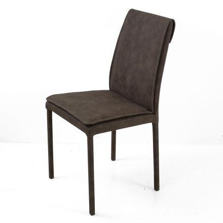 Krzesło wewnętrzne z wysokim oparciem ze sztucznej skóry Wyprodukowano we Włoszech - Cleto Viadurini