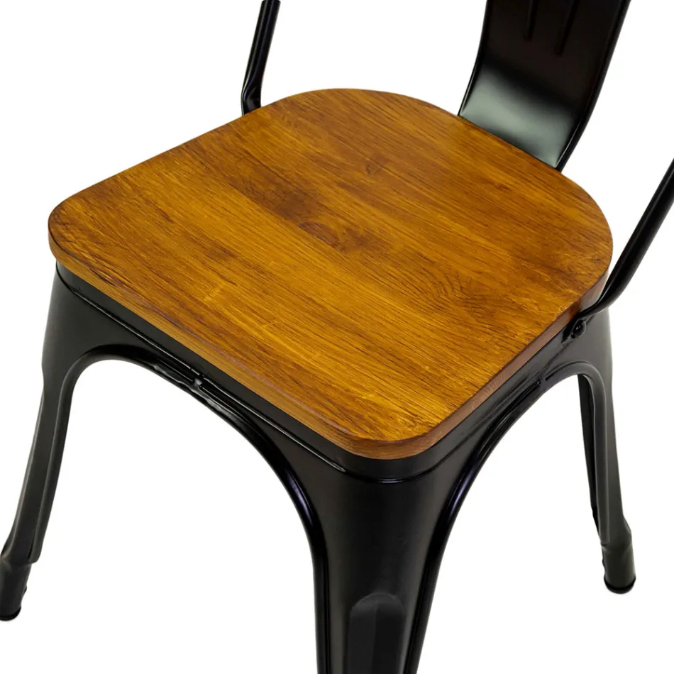 Krzesło do wnętrz i na zewnątrz wykonane z żelaza i drewnianego siedziska - Artykuły papiernicze Viadurini