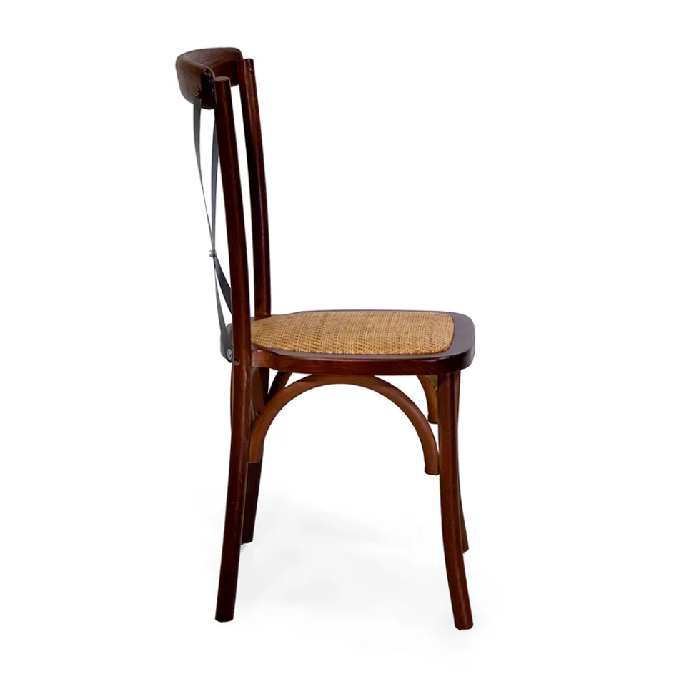 Sztaplowane krzesło do wnętrz z drewna dębowego i rattanowym siedziskiem - Barriera Viadurini