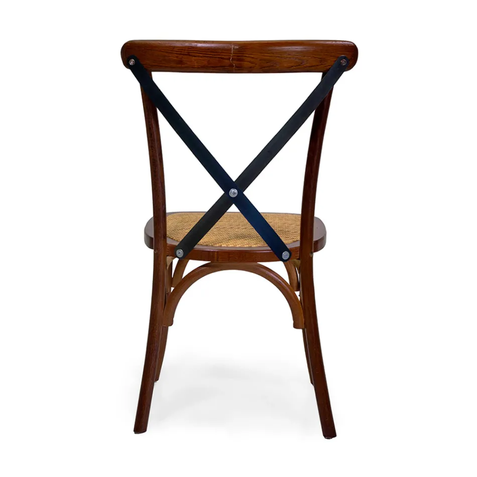 Sztaplowane krzesło do wnętrz z drewna dębowego i rattanowym siedziskiem - Barriera Viadurini