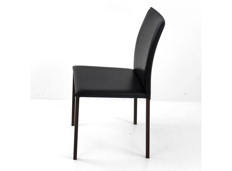 Krzesło do jadalni ze strukturą Corten i skórzanym siedziskiem Made in Italy - Orietta Viadurini