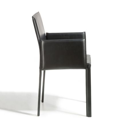 Designerskie krzesło do jadalni z podłokietnikami tapicerowanymi skórą Made in Italy - Tara Viadurini