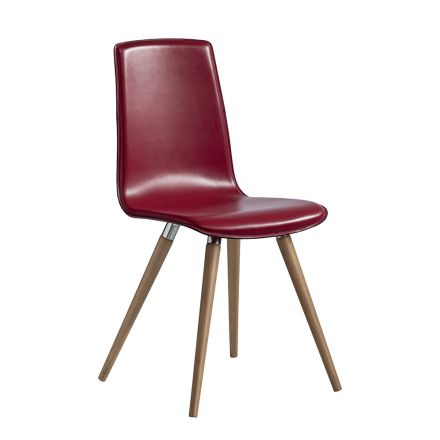 Krzesło do jadalni ze skóry regenerowanej z drewnianymi nogami Made in Italy - Luke Viadurini