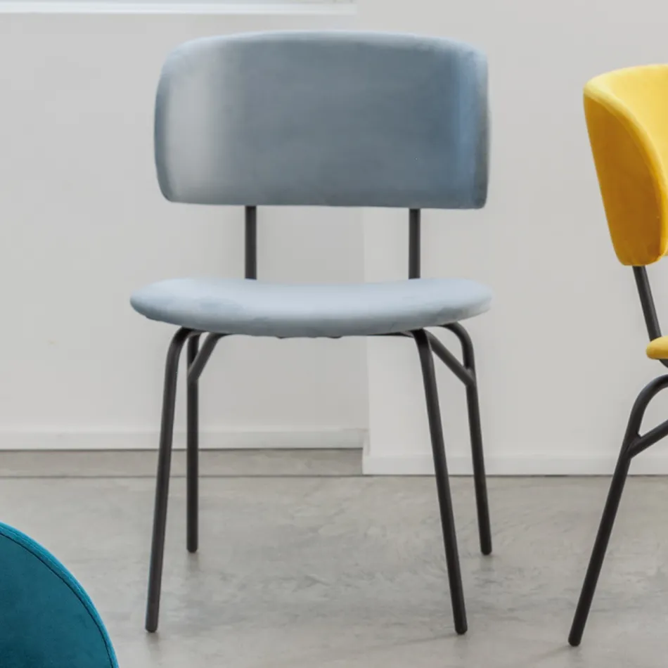 Krzesło do jadalni z metalu i plamoodpornego aksamitu, 2 sztuki - Valnerina Viadurini