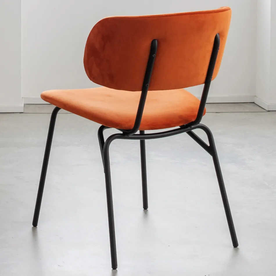 Krzesło do jadalni z metalu i plamoodpornego aksamitu, 2 sztuki - Valnerina Viadurini