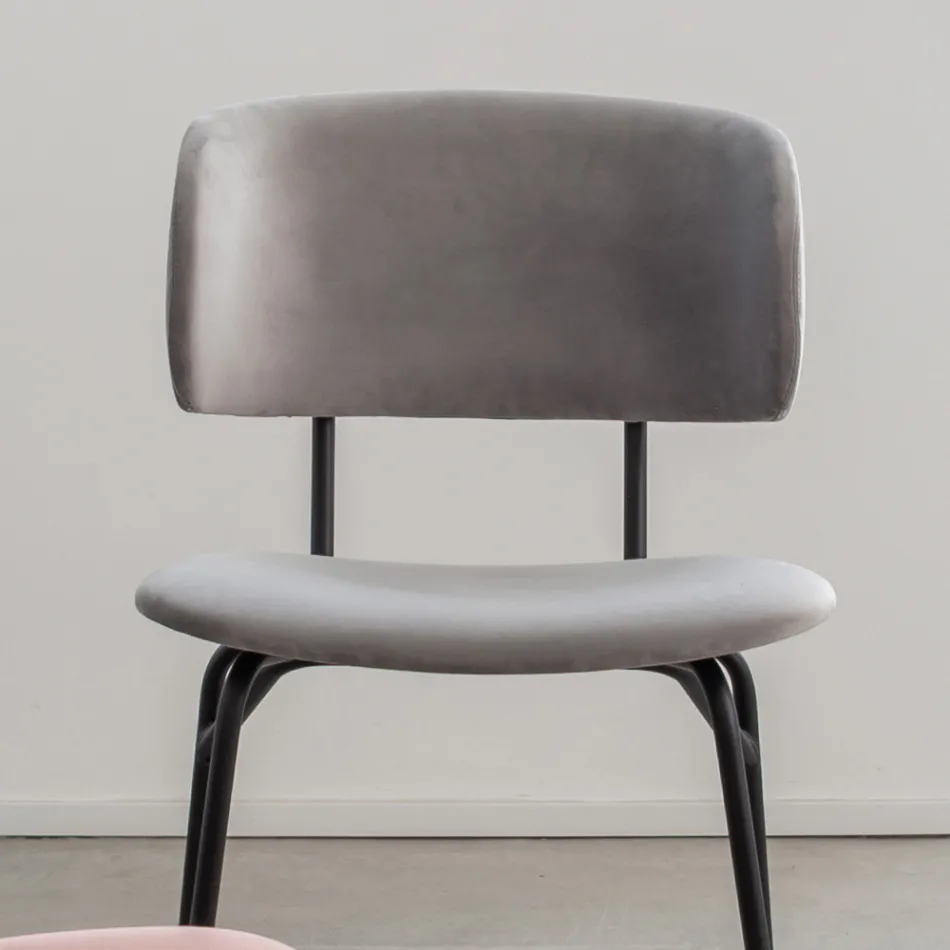 Krzesło do jadalni z metalu i plamoodpornego aksamitu, 2 sztuki - Valnerina Viadurini